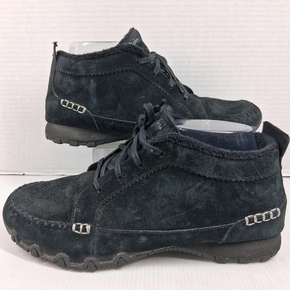Skechers Womens 8.5 Wide Black Suede Faux Fur Chukka Boots 44706W